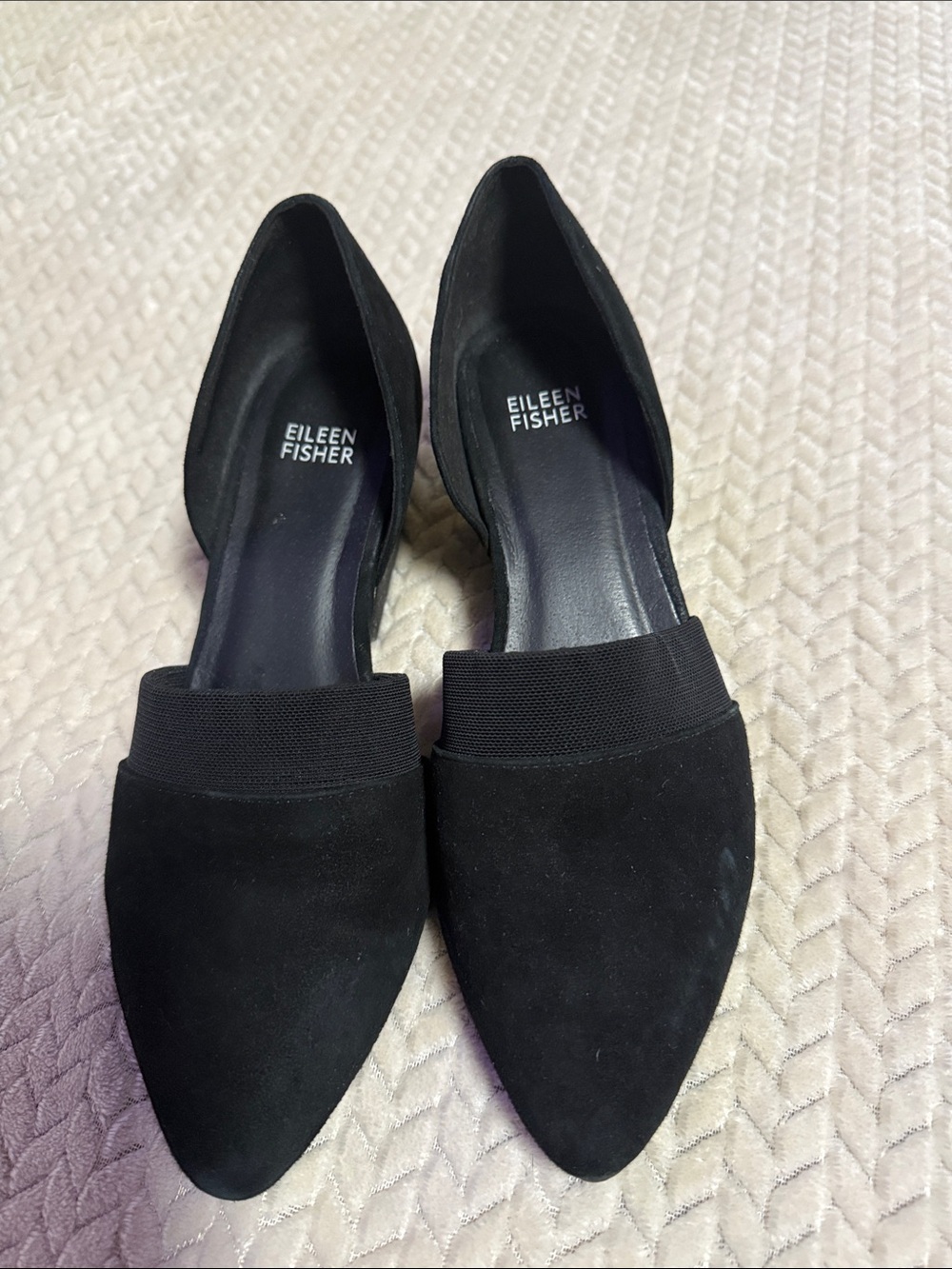 Eileen Fisher Black Suede Pointed D'Orsay Flats